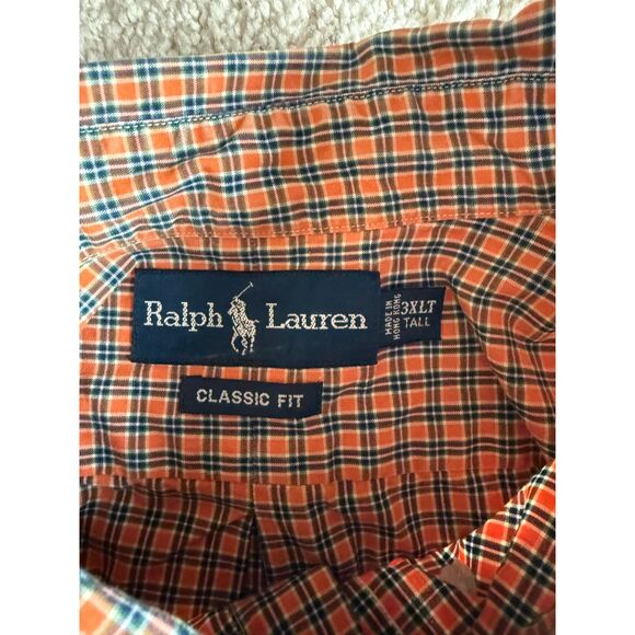 RALPH LAUREN 3XLT Classic Fit Plaid Button Down Shirt Orange Navy Big Tall Prep - Picture 2 of 5